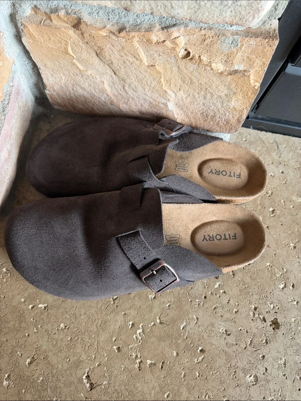 NWOT Men’s Suede Slide Sandals with Adjustable Buckle — Dark Brown